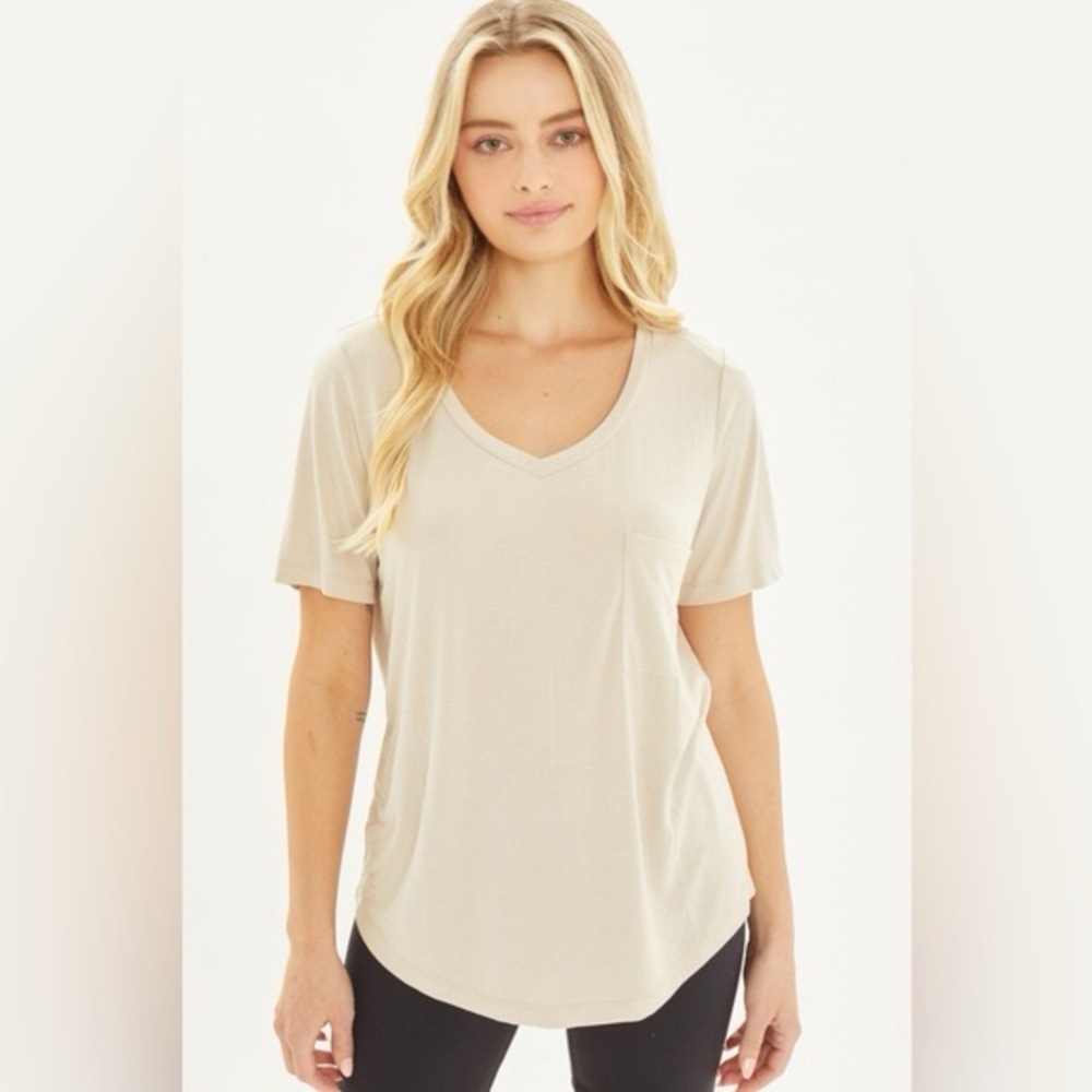 Love Tree Beige V-Neck Short Sleeve Tee